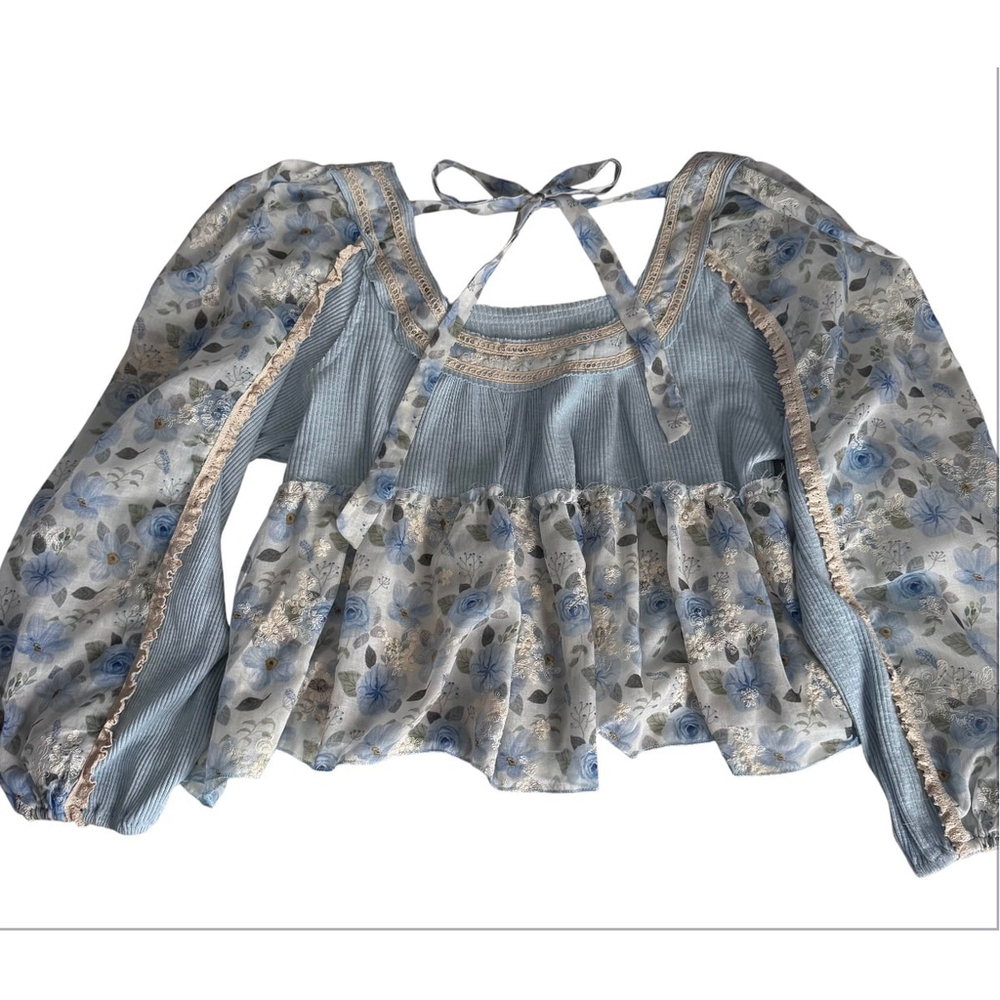 Womens Pol Powder Blue Floral Blouse L - Picture 3 of 16